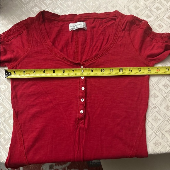 A&F Red Long-Sleeve Henley with Lace Details - Picture 5 of 6